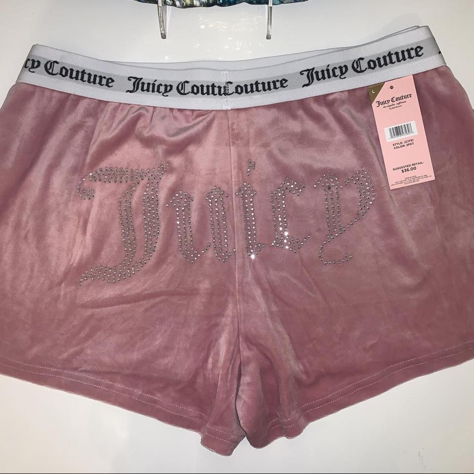 Juicy Couture Grey & Pink With Bling Booty Shorts... - Depop