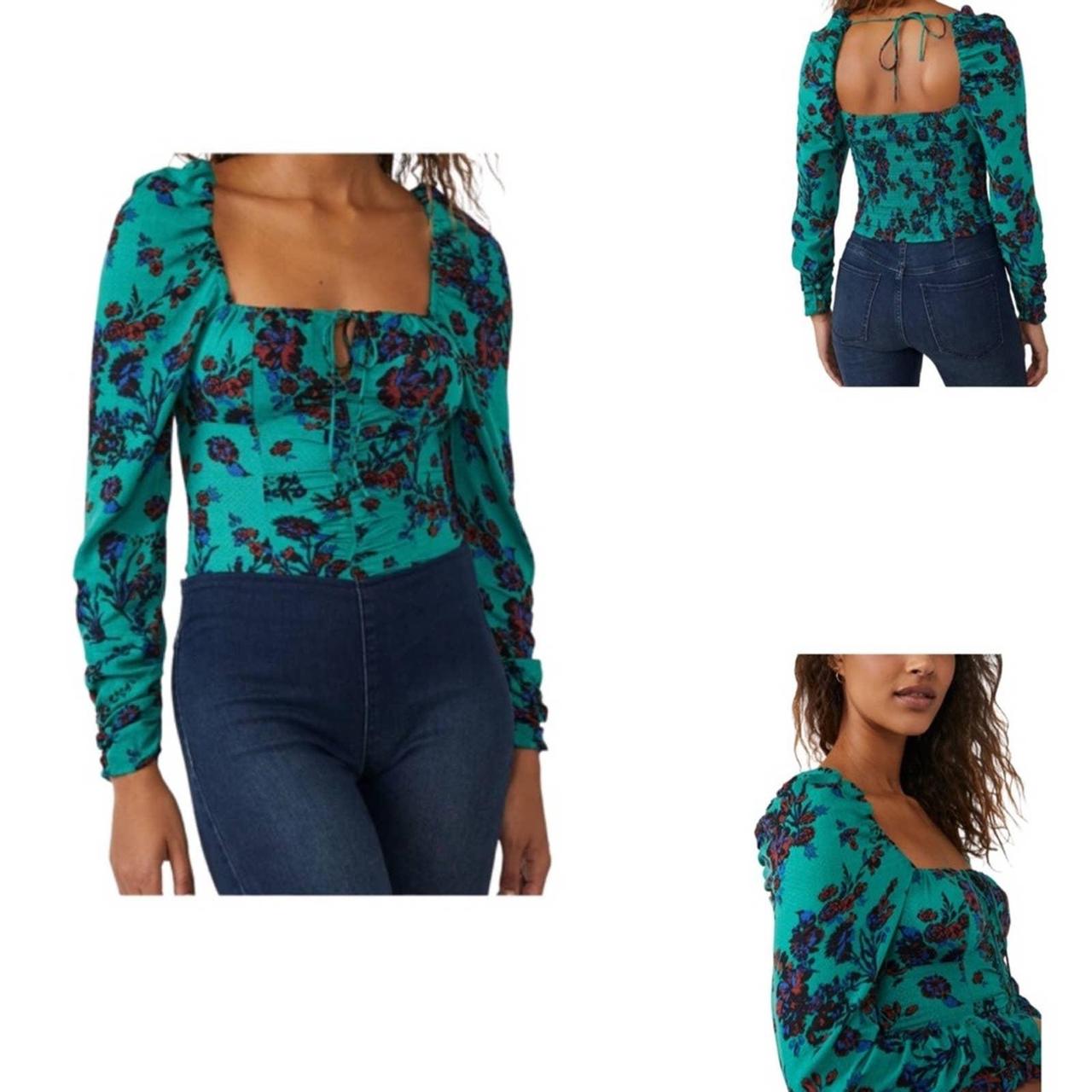 NWT Free People Hilary Printed shops Top in Green Floral