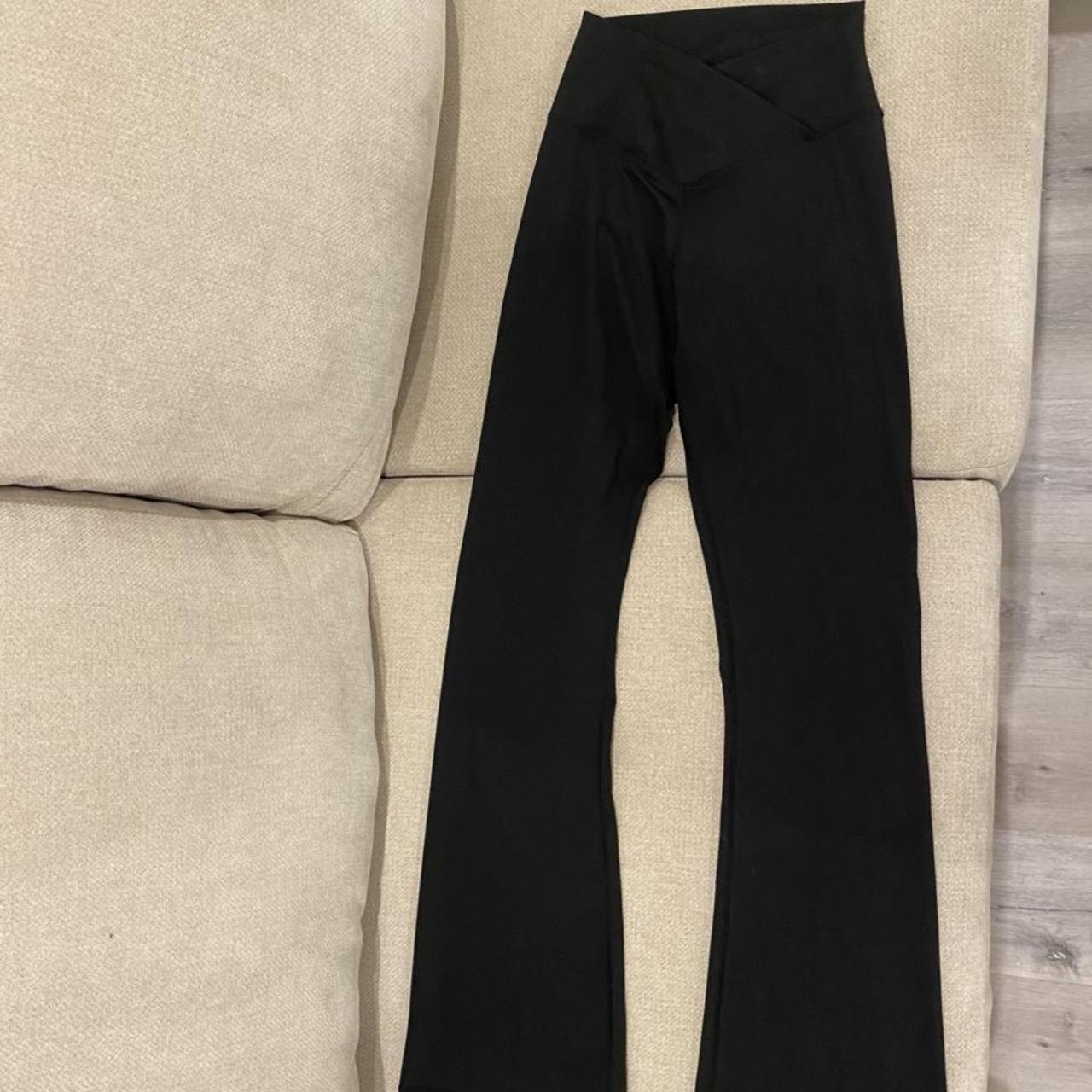 Amazon Black Cross Over Flare Leggings... - Depop