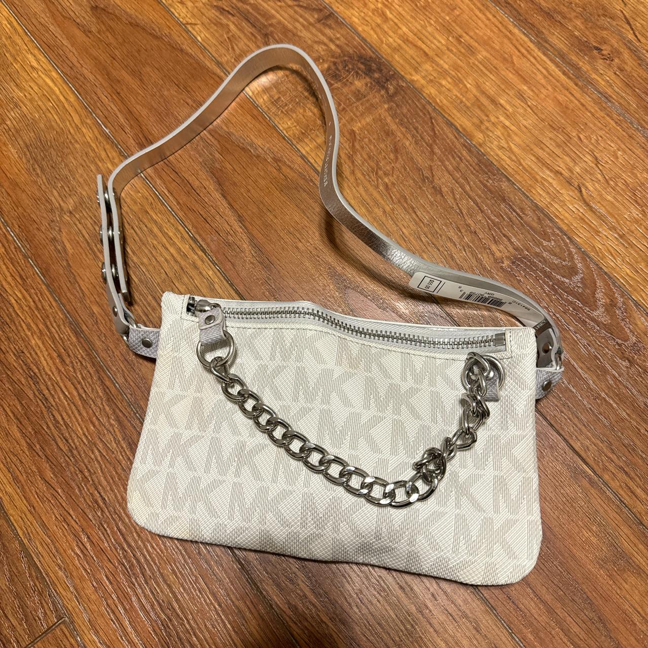 Michael Kors white and silver belt bag with chain. Depop