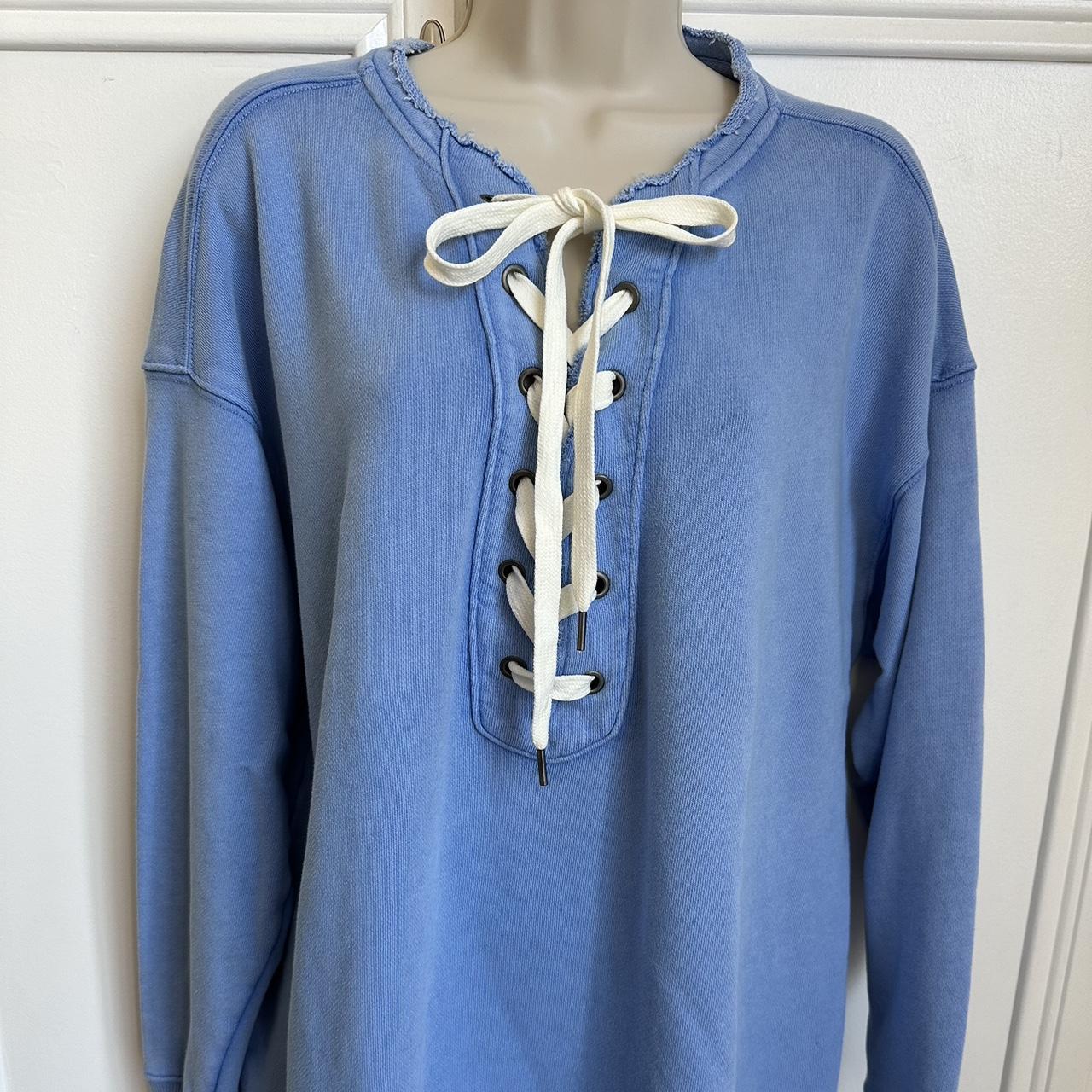 NWT Aerie Lace up Oversized Sweatshirt. Blue. Size - Depop
