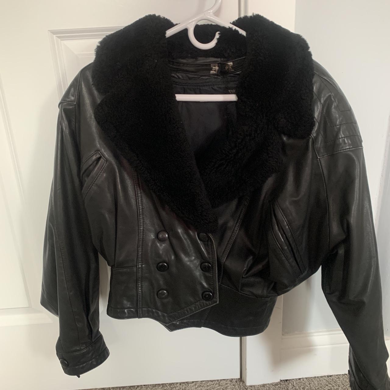 Vintage faux fur collar leather jacket. Cool corset... - Depop