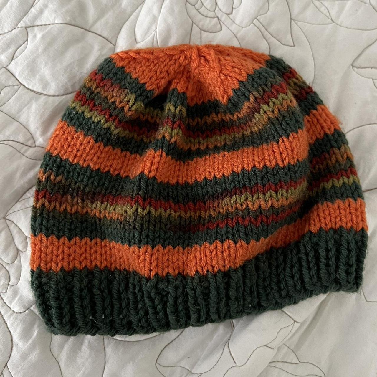 Orange and green crochet beanie Super cute!!... - Depop