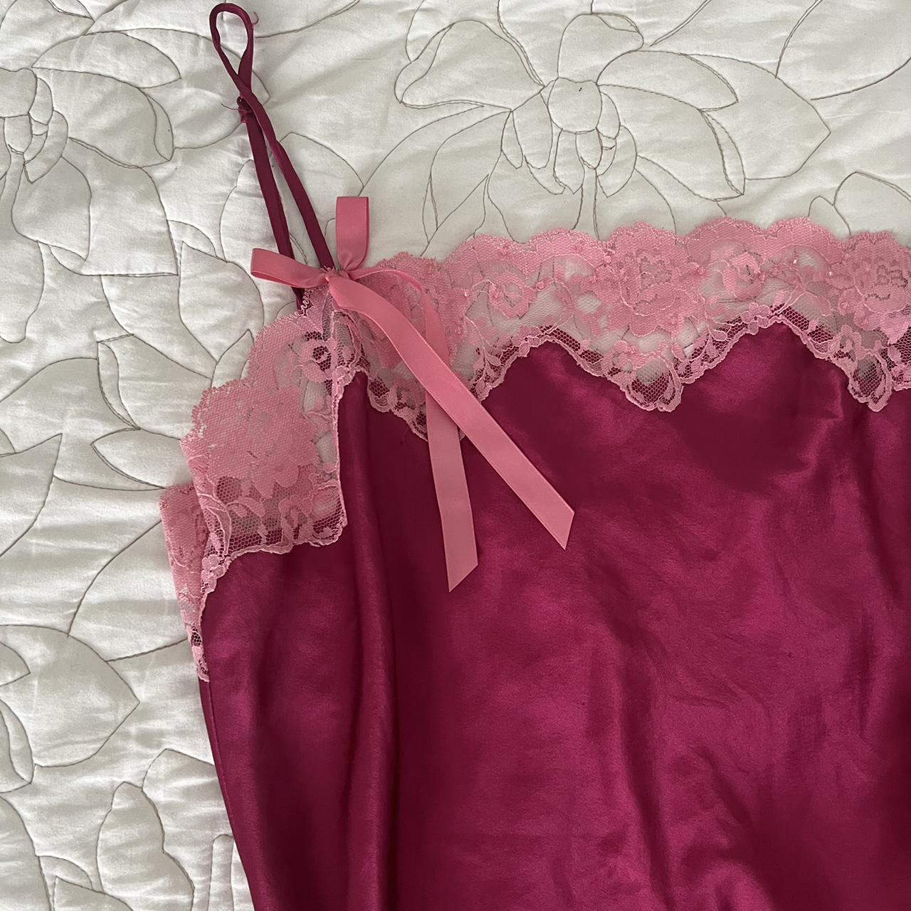 Y2K Victoria Secret Pink Lace Red Satin Details - Depop