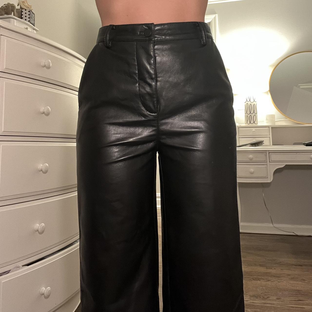 Aritzia Babaton Black Vegan Leather Coney Pant size... - Depop