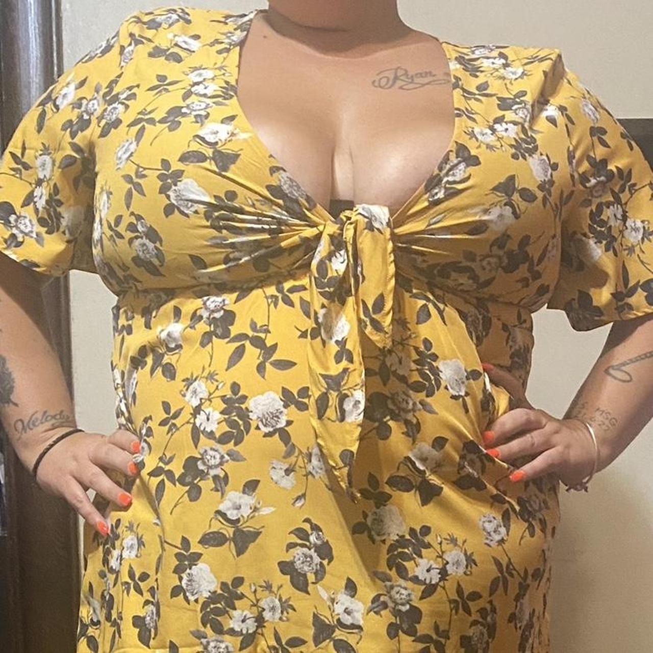 women’s plus size shein yellow flower dress,