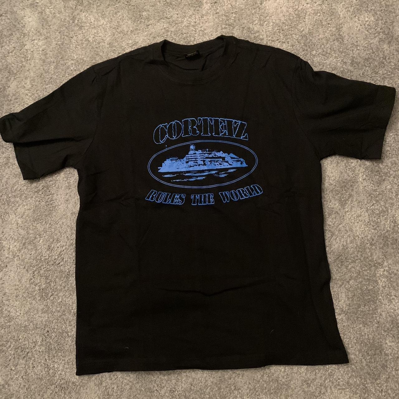 Corteiz Men's Black and Blue T-shirt | Depop