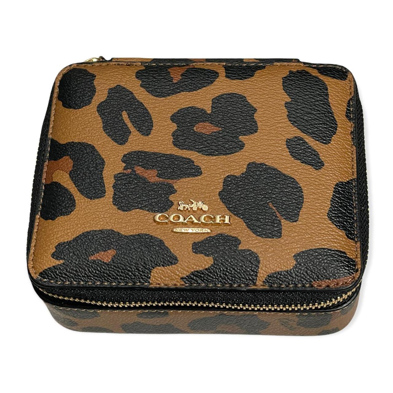 Coach Brown Coated Canvas & Leather All Over Print Zip Close Gold Hardware Purse