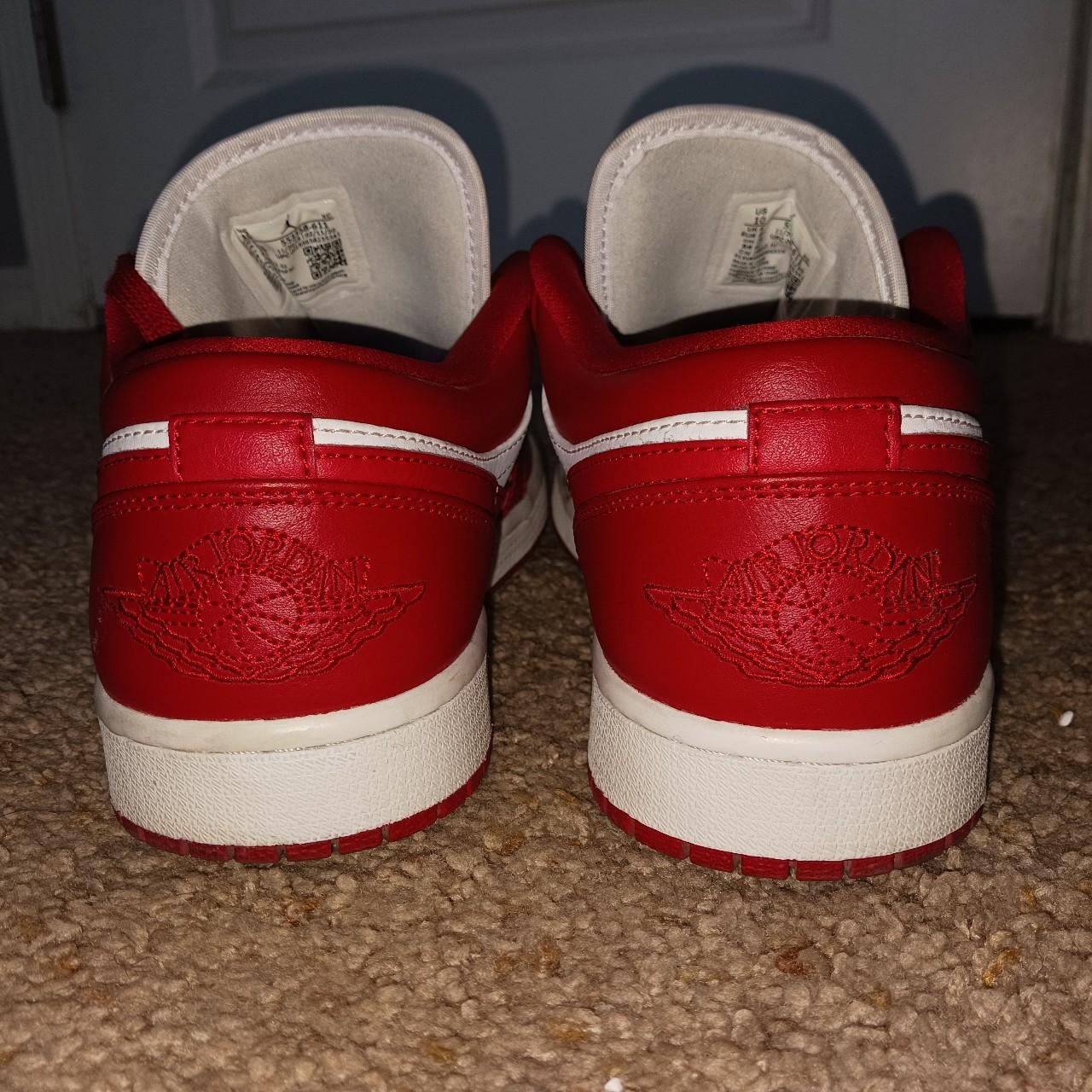 Jordan 1 Flight Strap trainers. Cool grey, gym red, - Depop