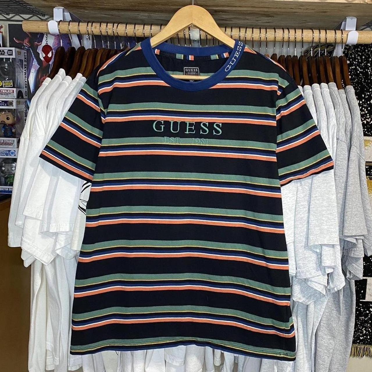 Mens guess striped t shirt on sale