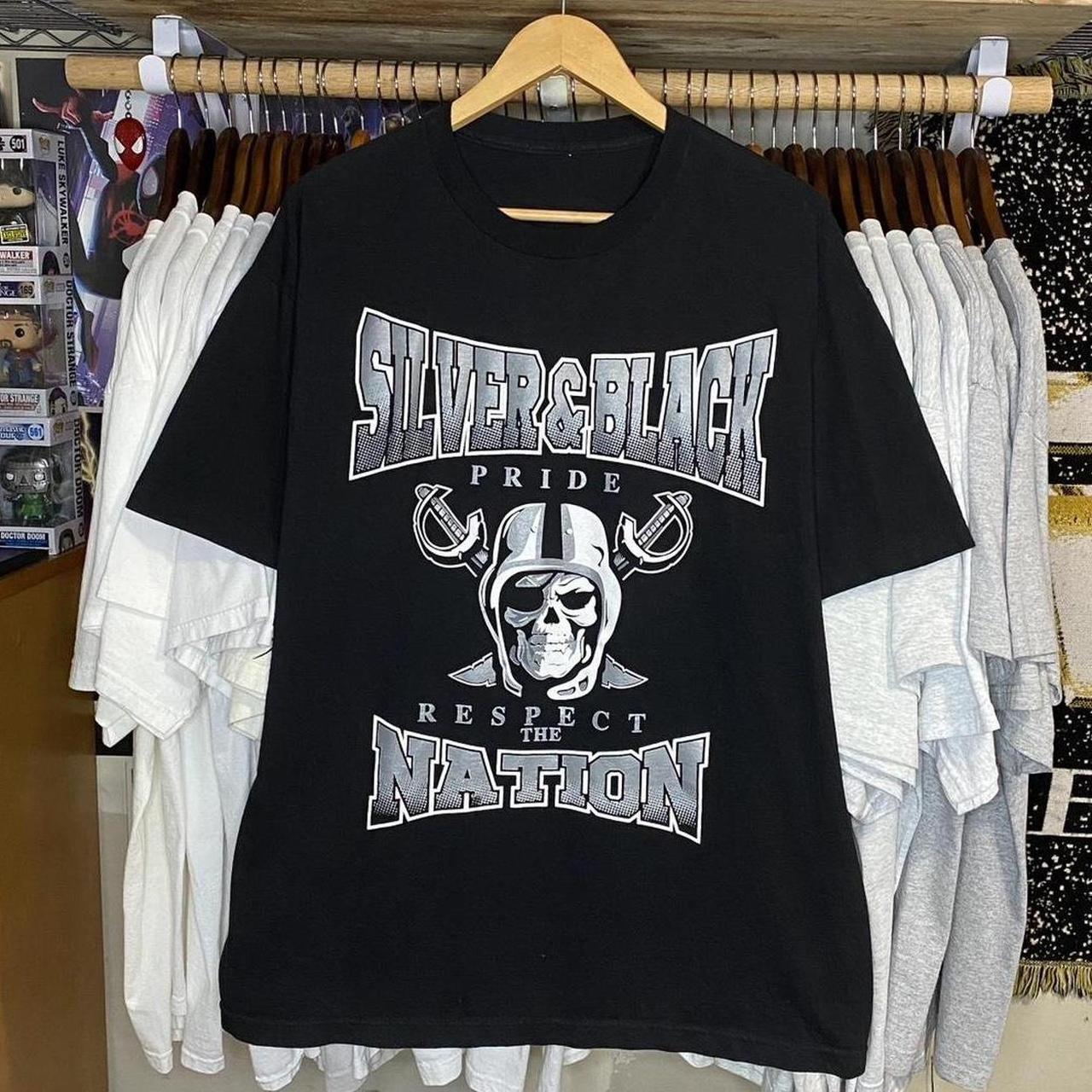 Oakland Raiders Mens T-Shirt Silver & Black Nation Black