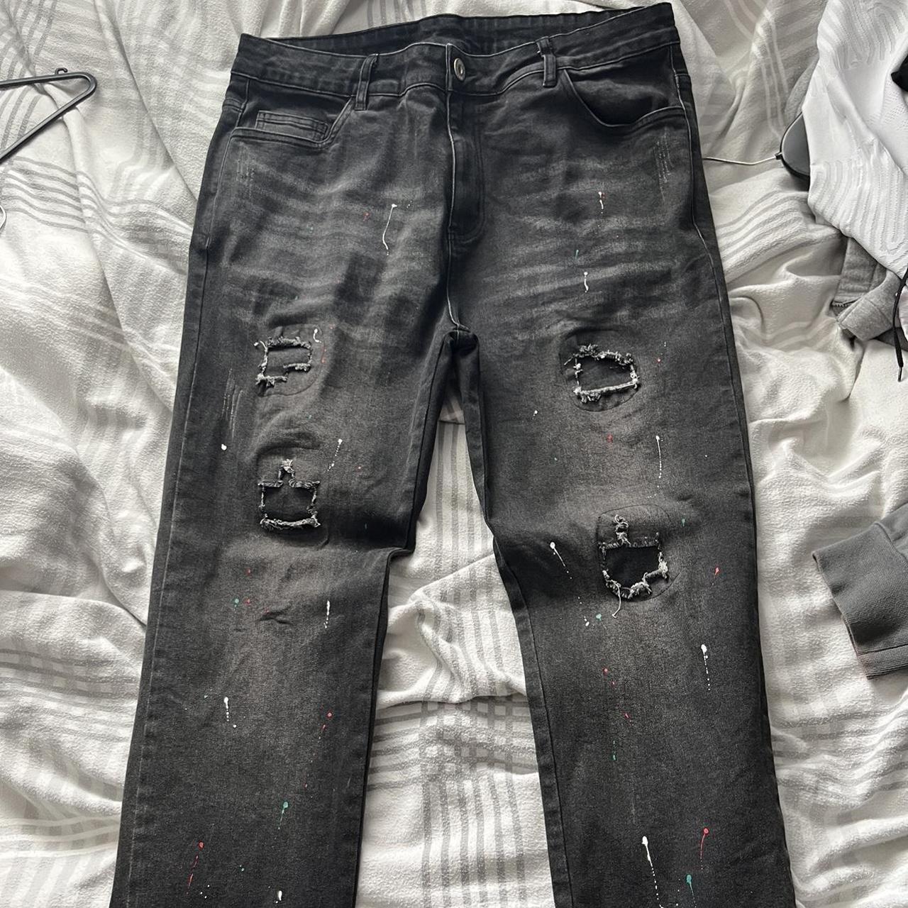 NVLTY PAINT SPLATTERED JEANS SIZE 38 NEVER WORN... - Depop