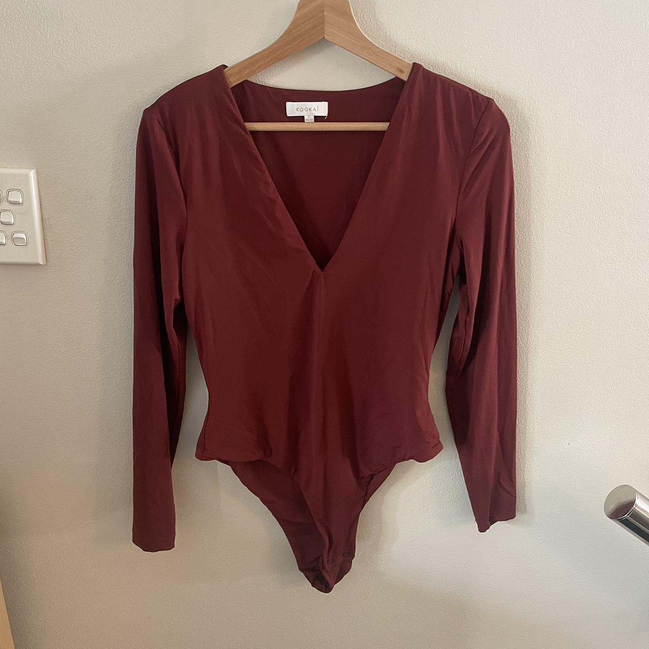 Kookai, long sleeve body suit, burgundy colour, size... - Depop