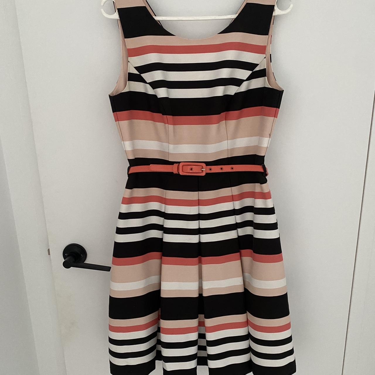 Review coral and black striped dress size 10. Great... - Depop