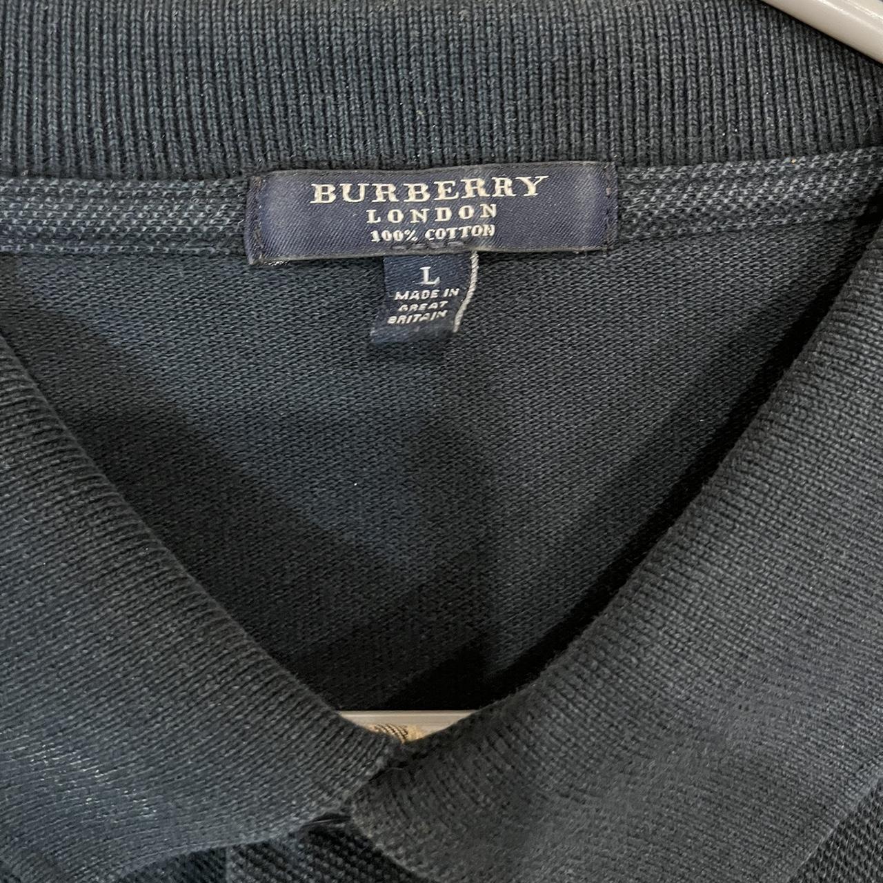 Classic Burberry dark navy polo shirt, size large , - Depop