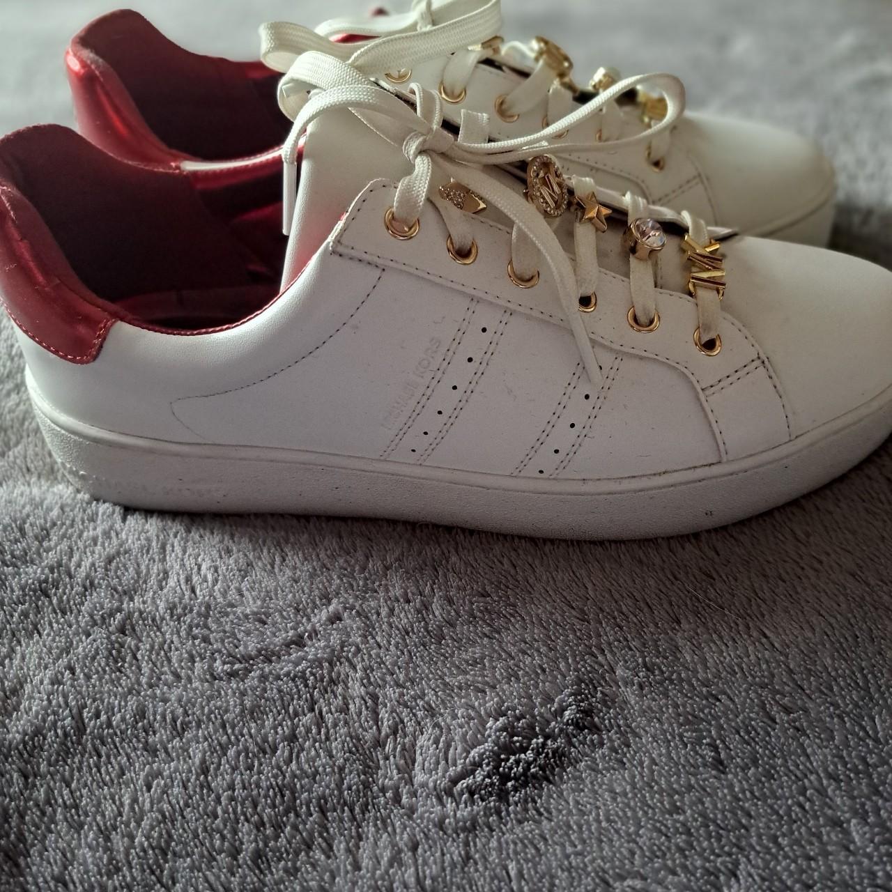 White Michael Kors trainer with red and Depop