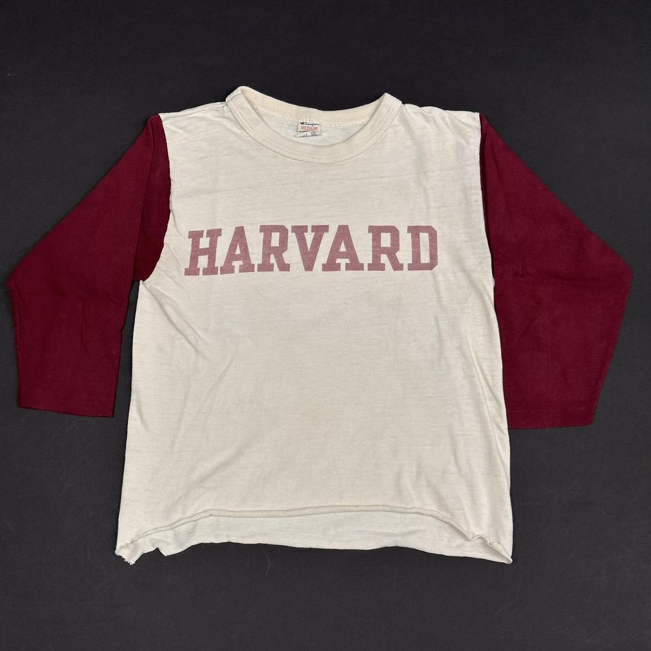 Vintage 80s Harvard Champion baseball t shirt size... - Depop