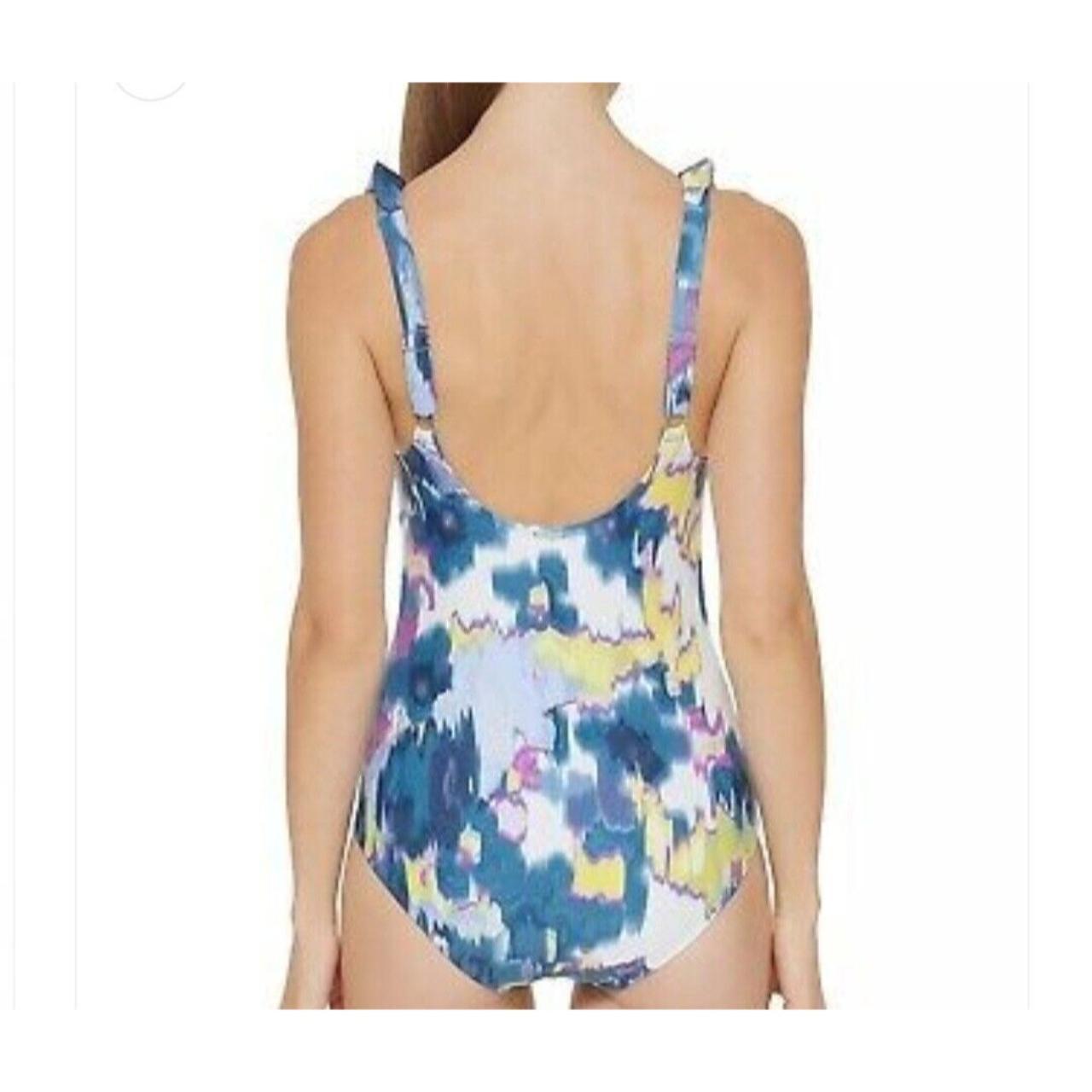 DKNY Ruffle Plunge Tummy Control One Piece Swimsuit Depop