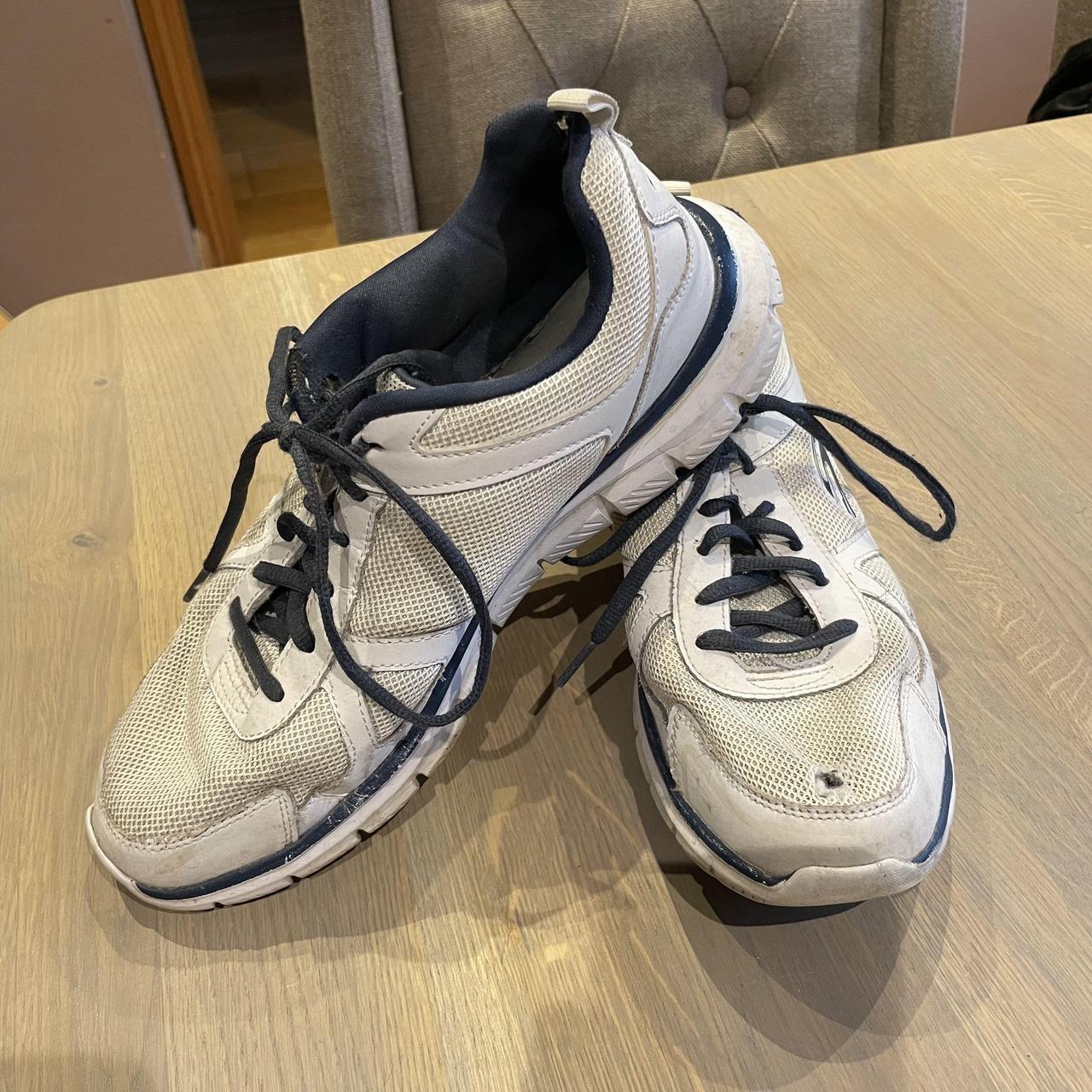 Skechers White & Navy Lite-Weight Trainers Size UK... - Depop