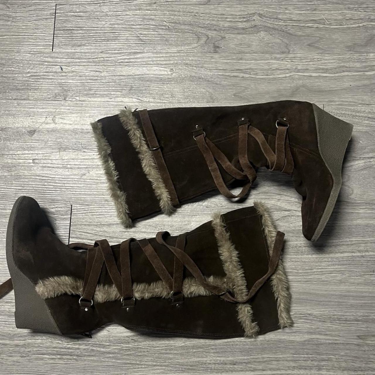 fur boots with wedge heel