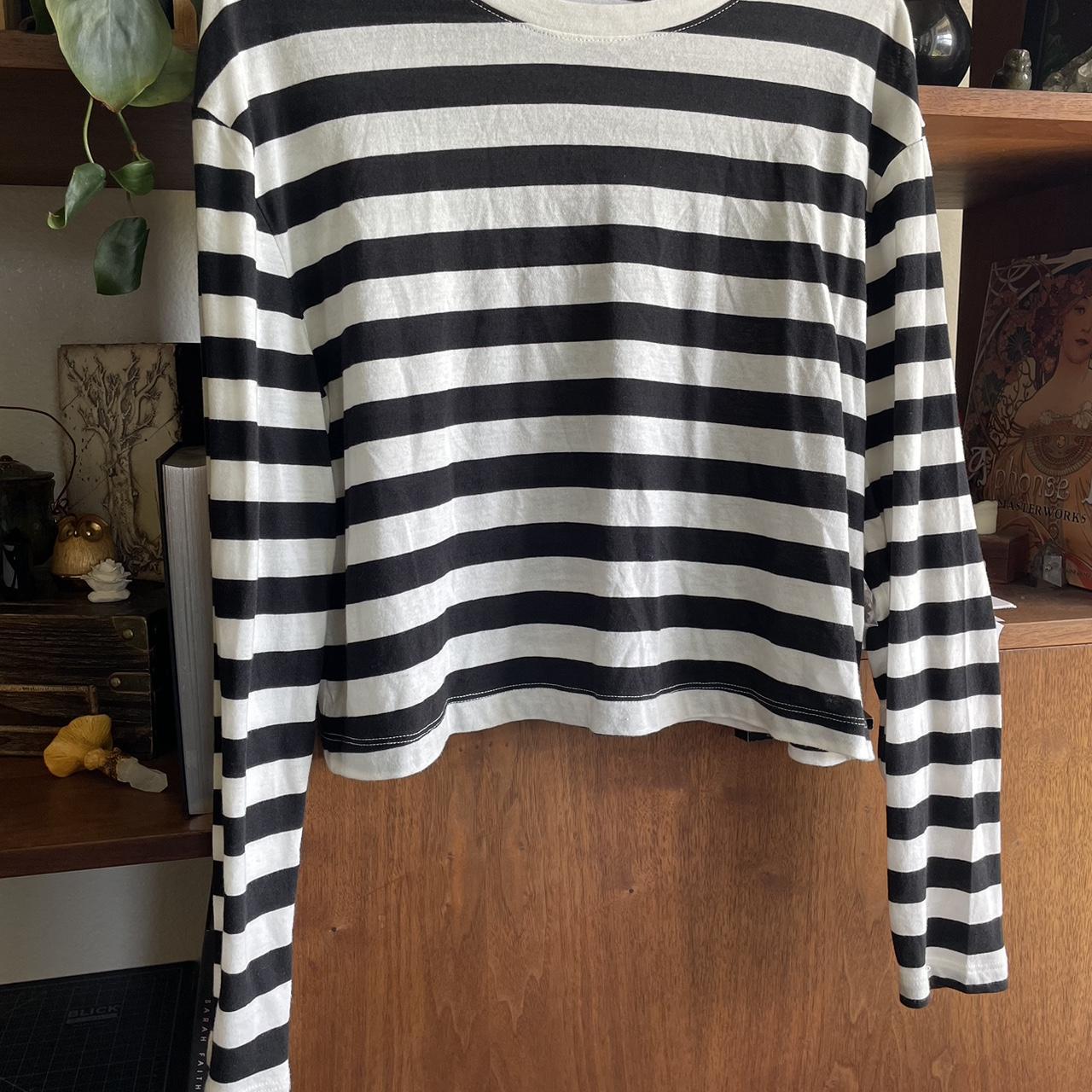 Black and white striped long sleeve crop top. Worn... - Depop