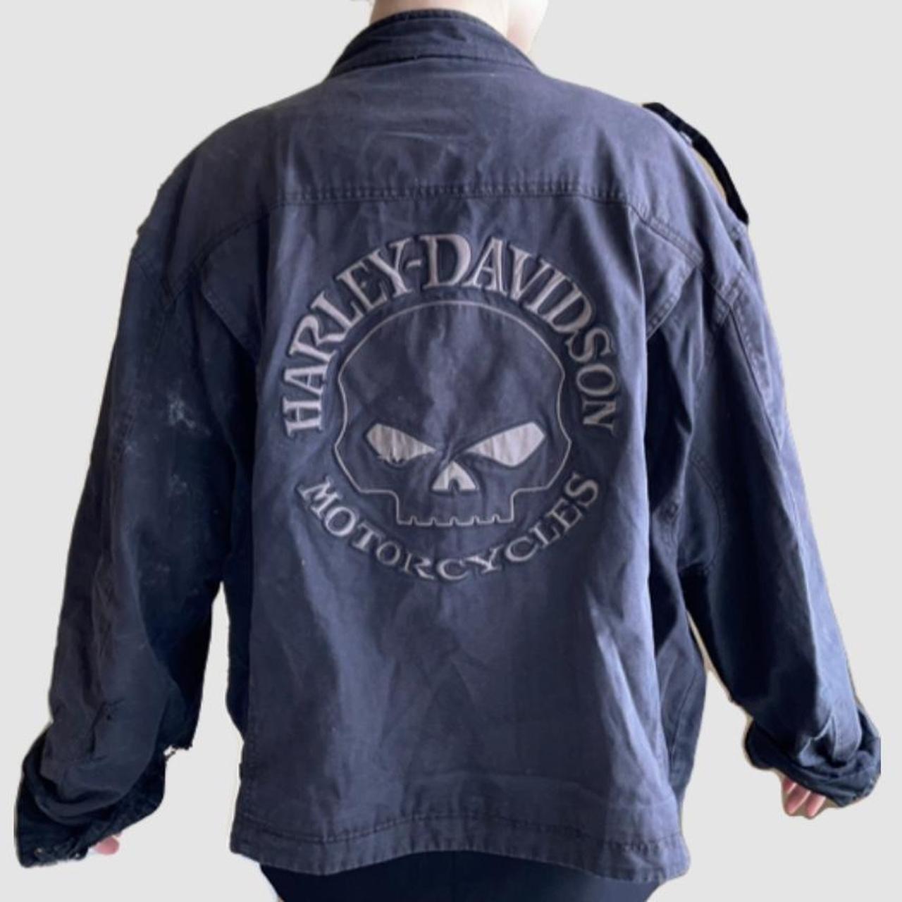 Distressed over-sized Harley Davidson jacket. Size... - Depop