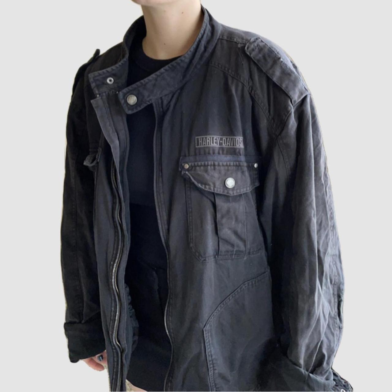 Distressed over-sized Harley Davidson jacket. Size... - Depop