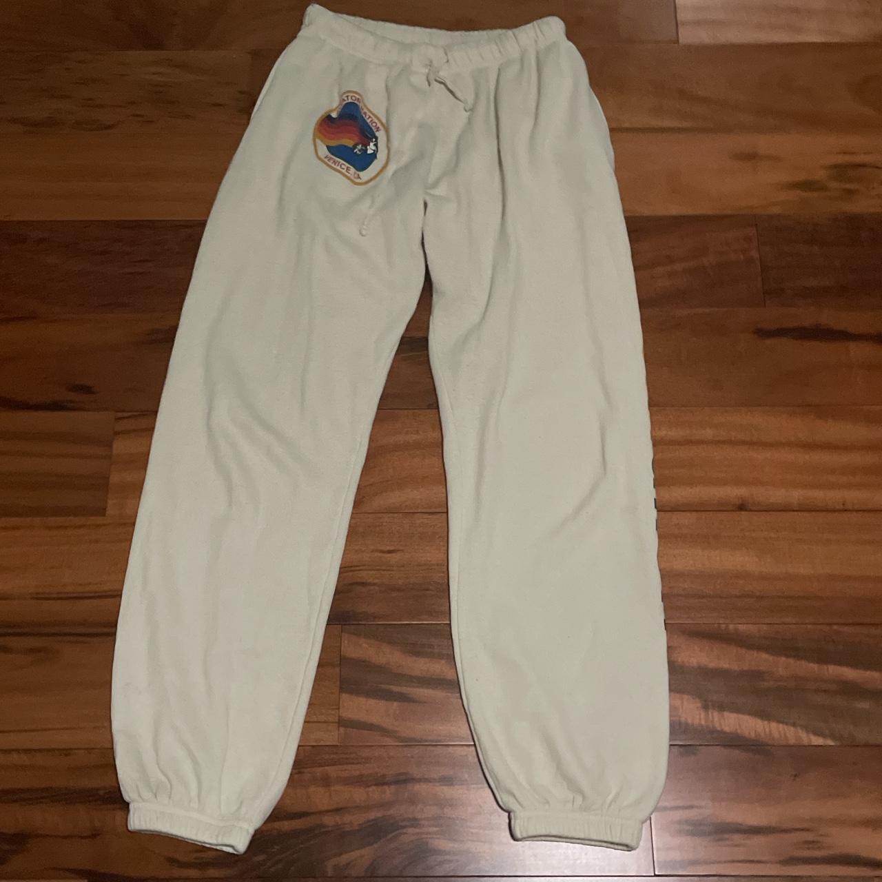 Aviator Nation Women's Cream and Yellow Joggerstracksuits Depop