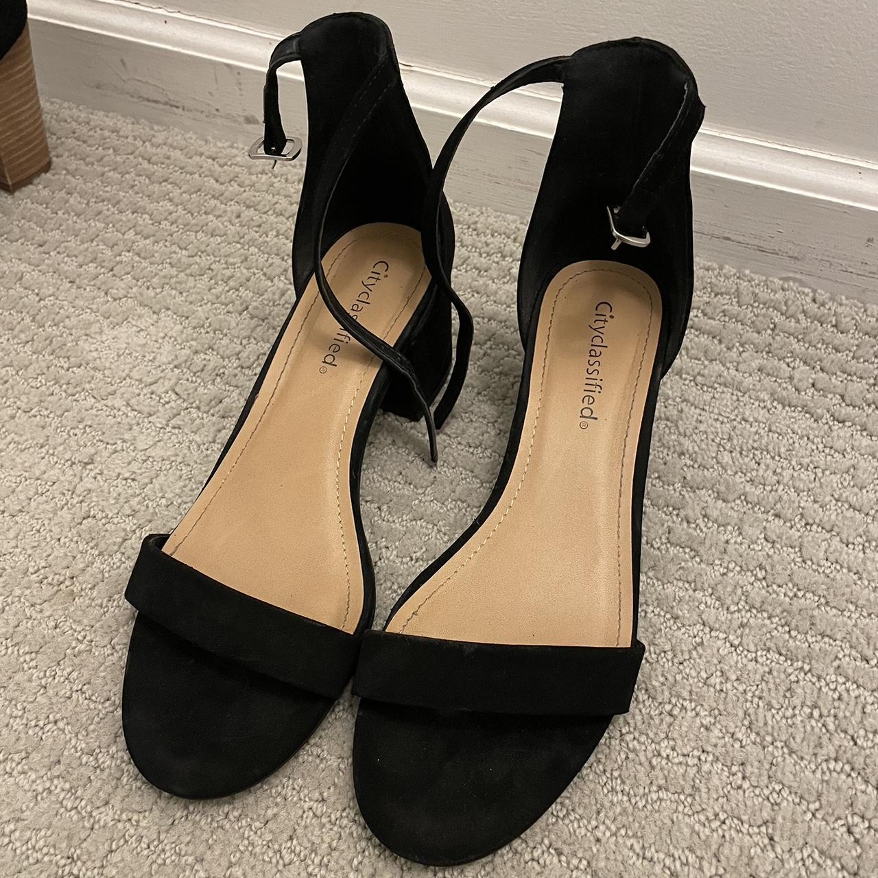 Nice short black heels strap across toes and... Depop