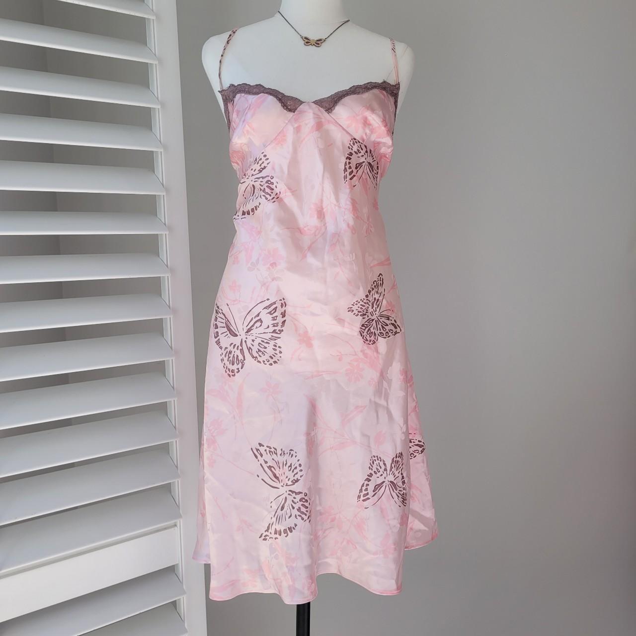Pink butterfly slip dress Size M #fairycore #Y2K... - Depop