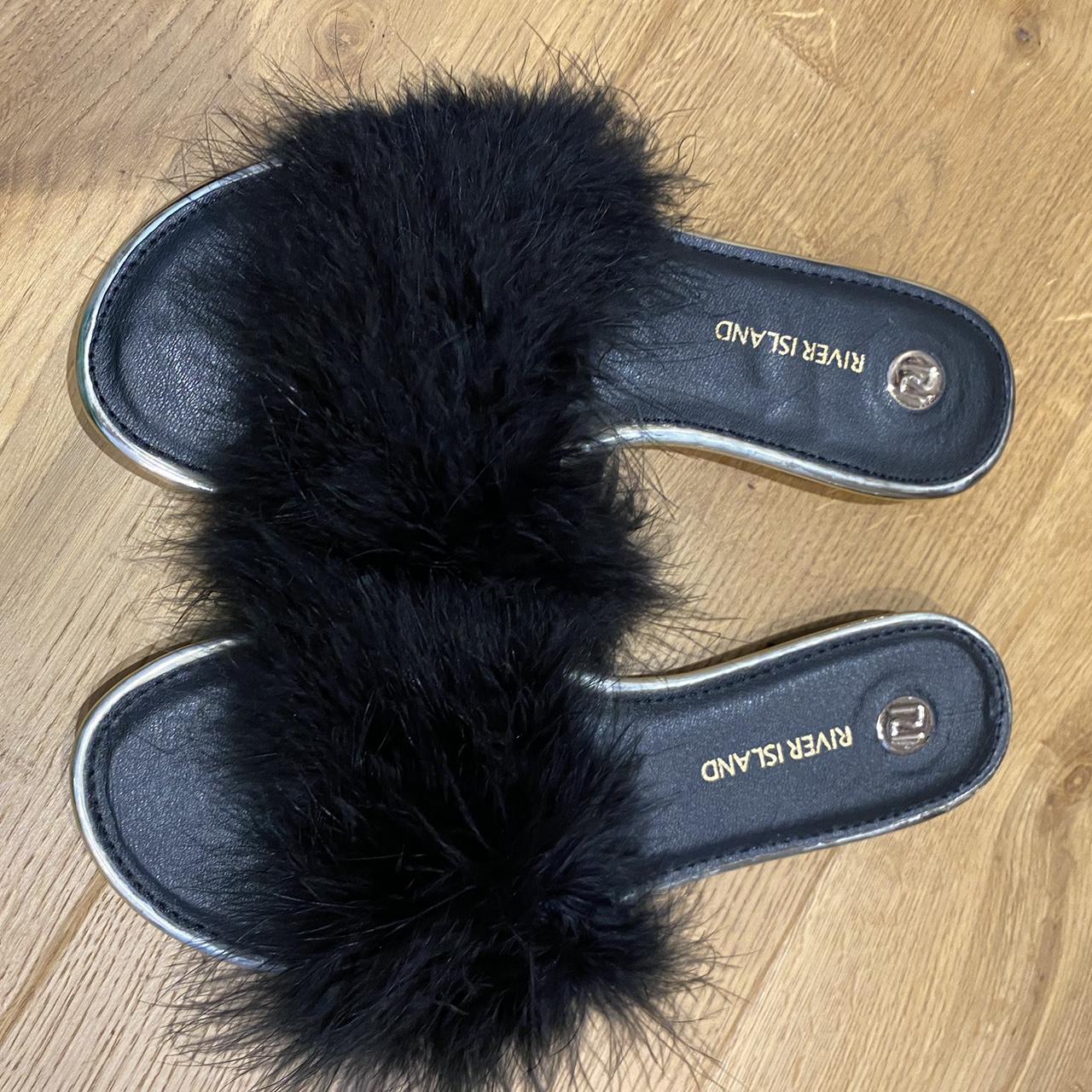 River Island fluffy black sliders. Brand new with Depop