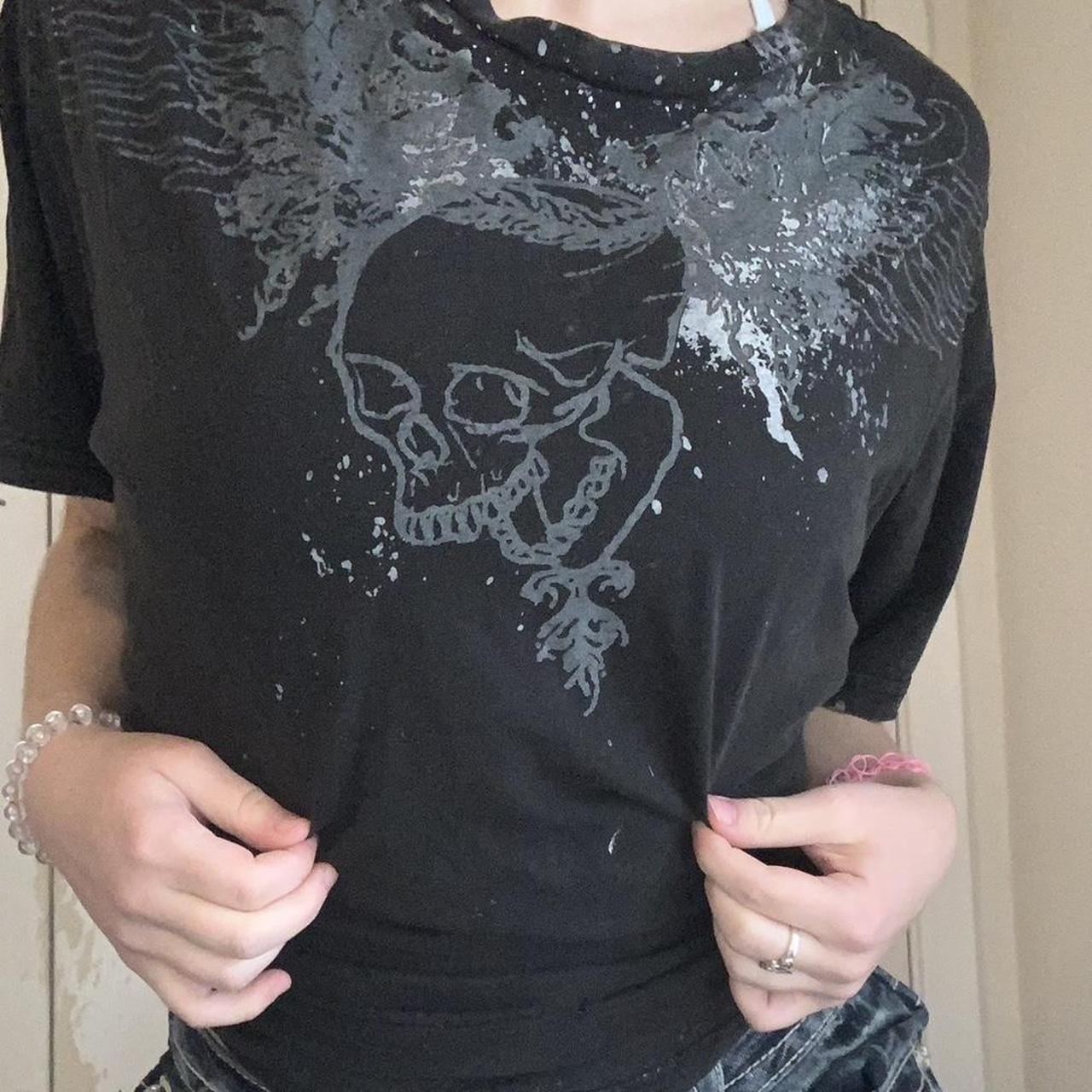 Cyber y2k grunge tshirt ☠️ Has skull with wings &... - Depop