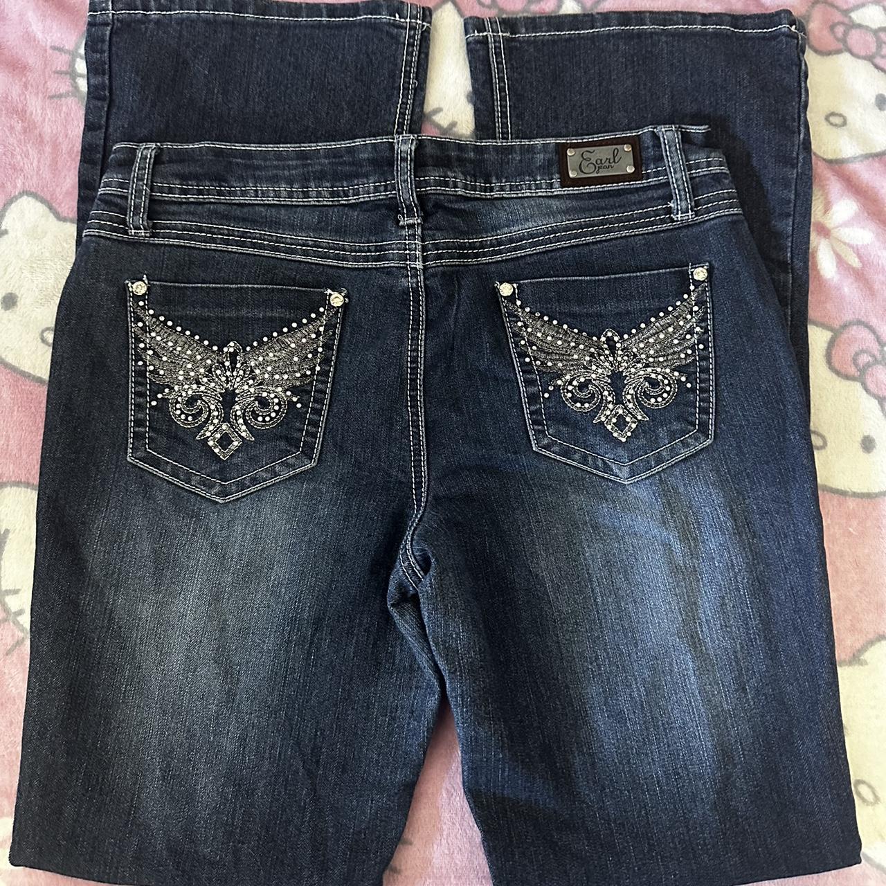 cyber y2k mcbling flare jeans brand: earl jeans... - Depop