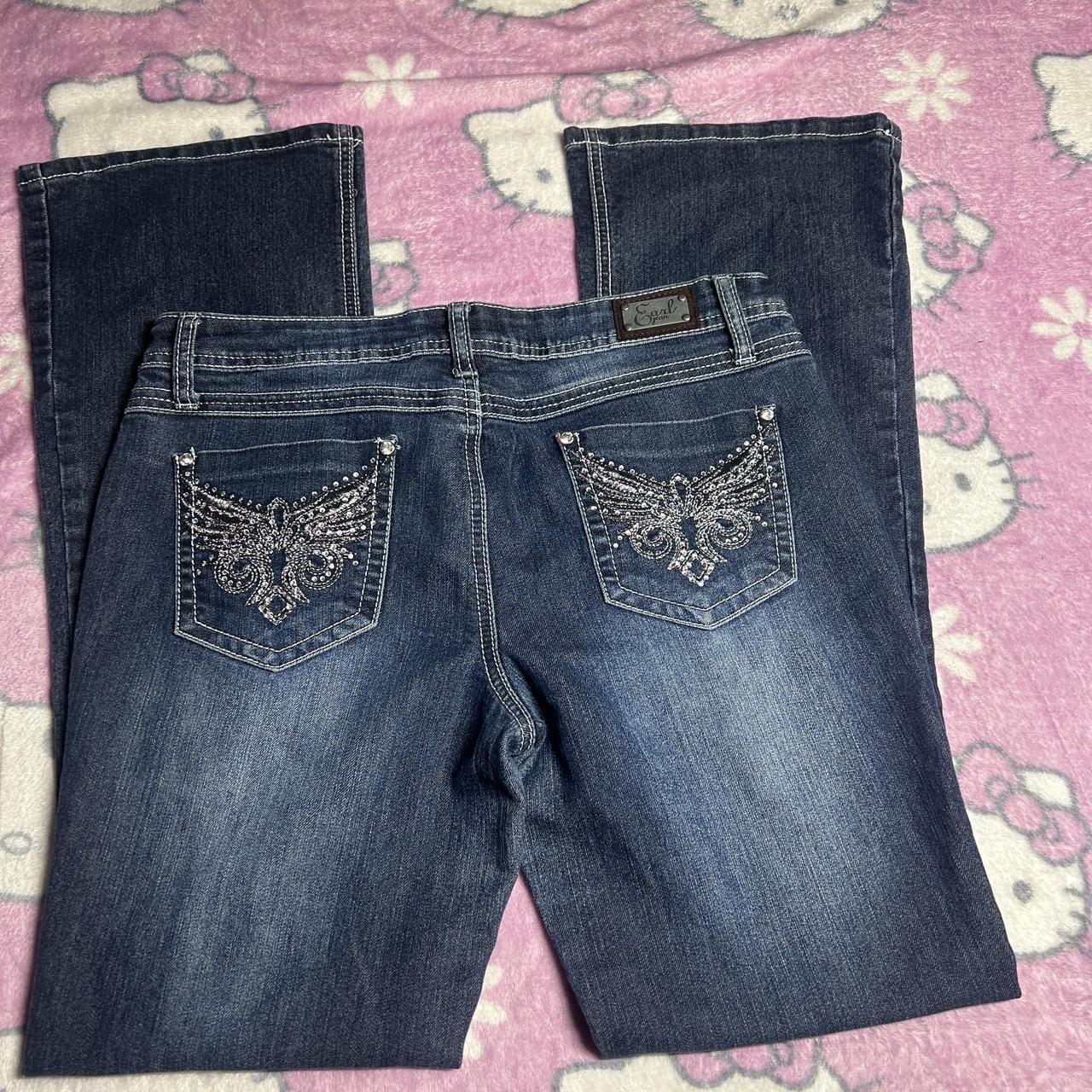 y2k mcbling angel wing jeans super cool early... - Depop