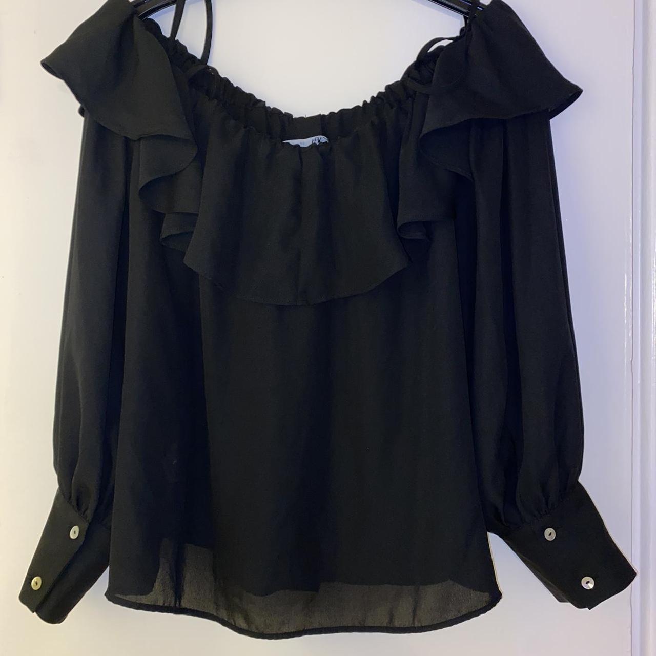 Black Zara off the shoulder ruffle blouse - Depop