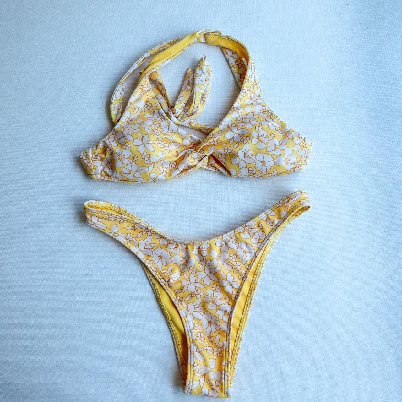 DM TO BUY super pretty yellow floral bikini both... - Depop