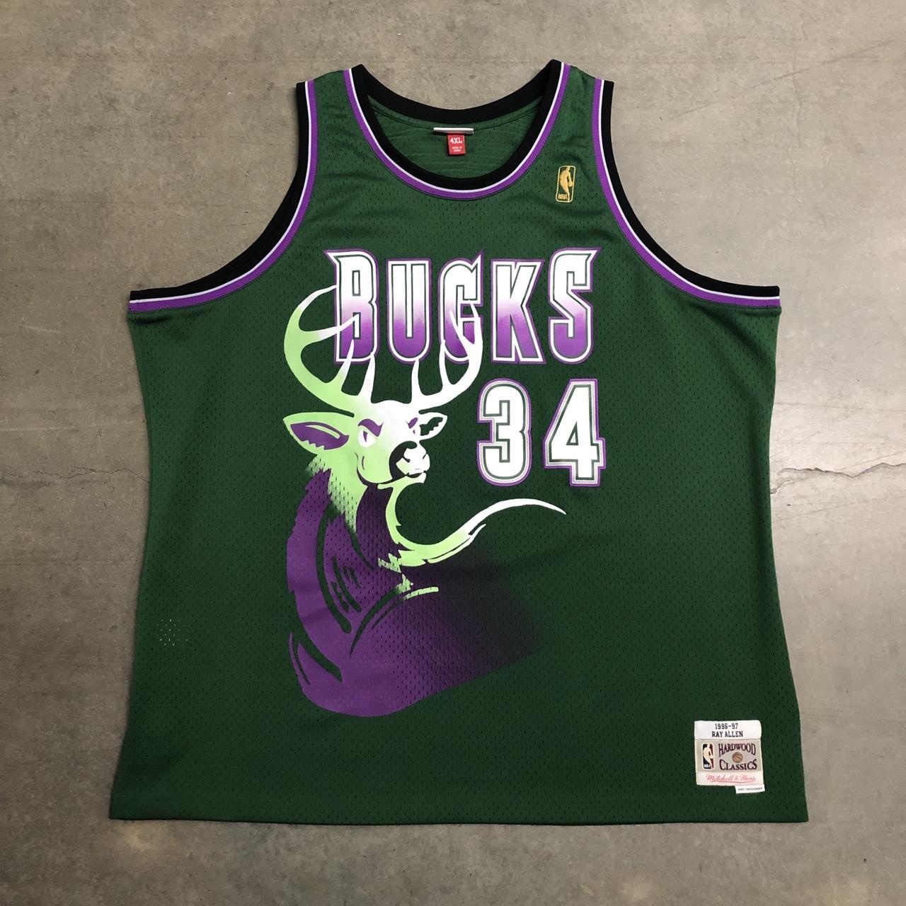 Mitchell & Ness Men's Ray Allen Green, Purple Milwaukee Bucks