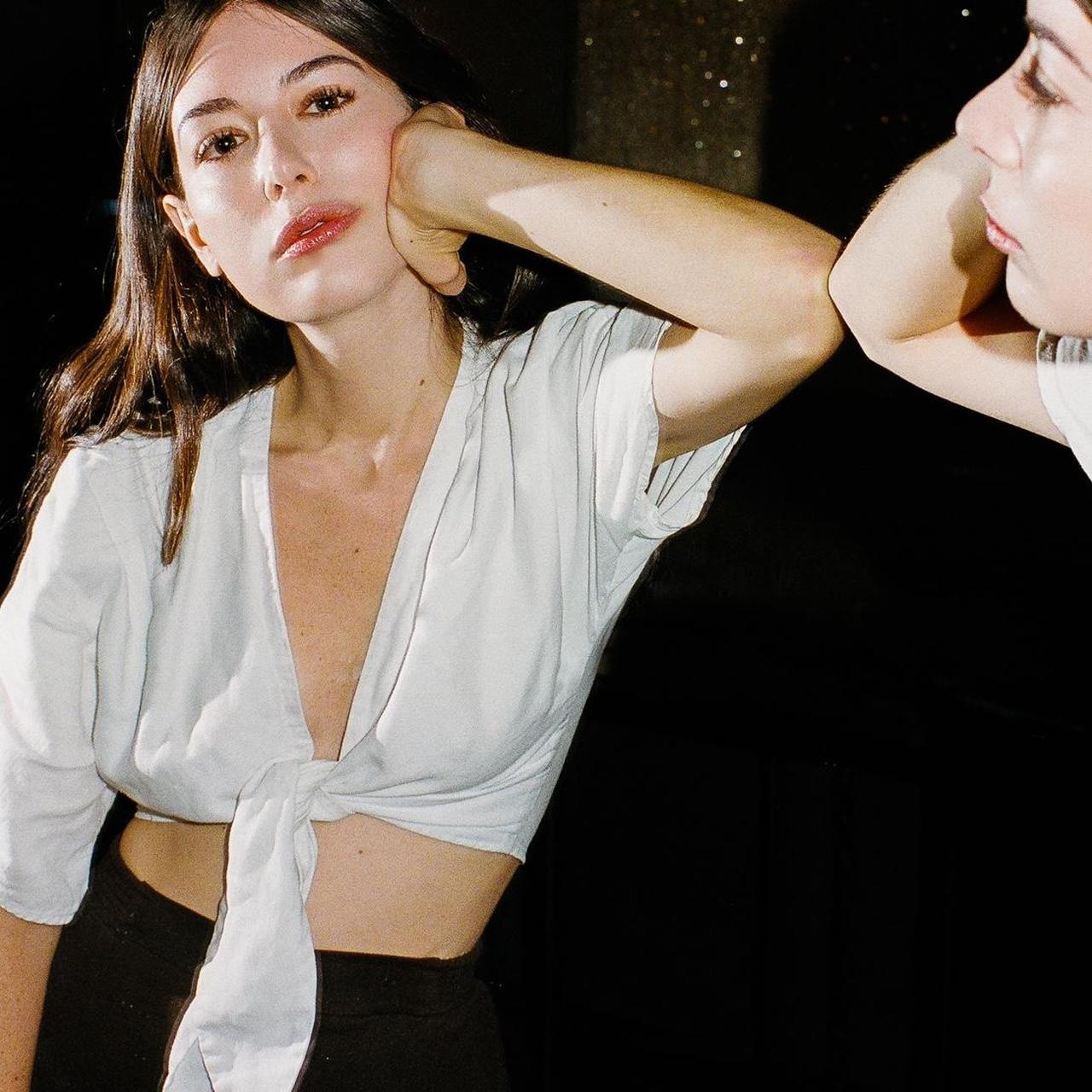 This white linen tie front top by Reformation is in... Depop