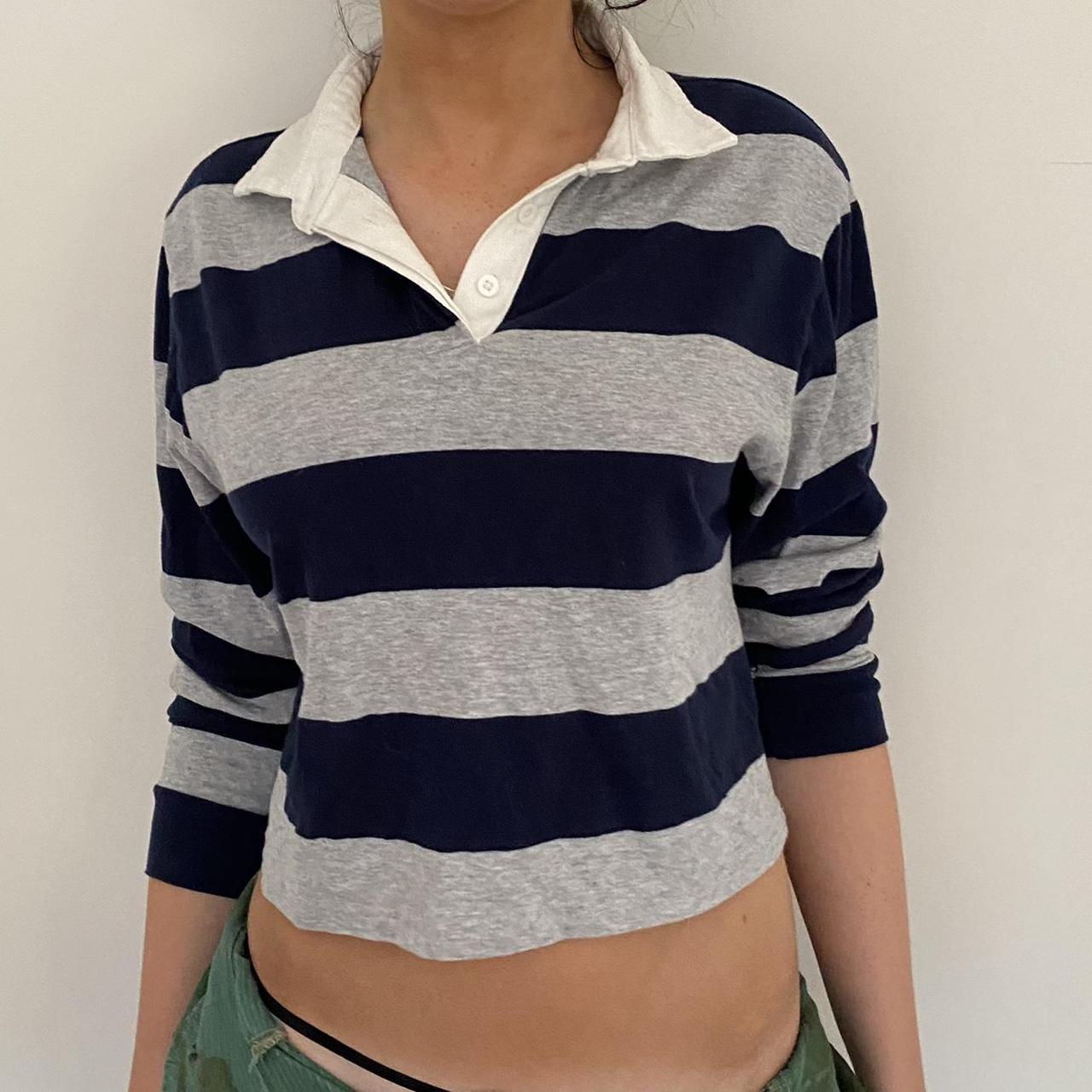 Love this brandy Melville rugby shirt cropped long... Depop
