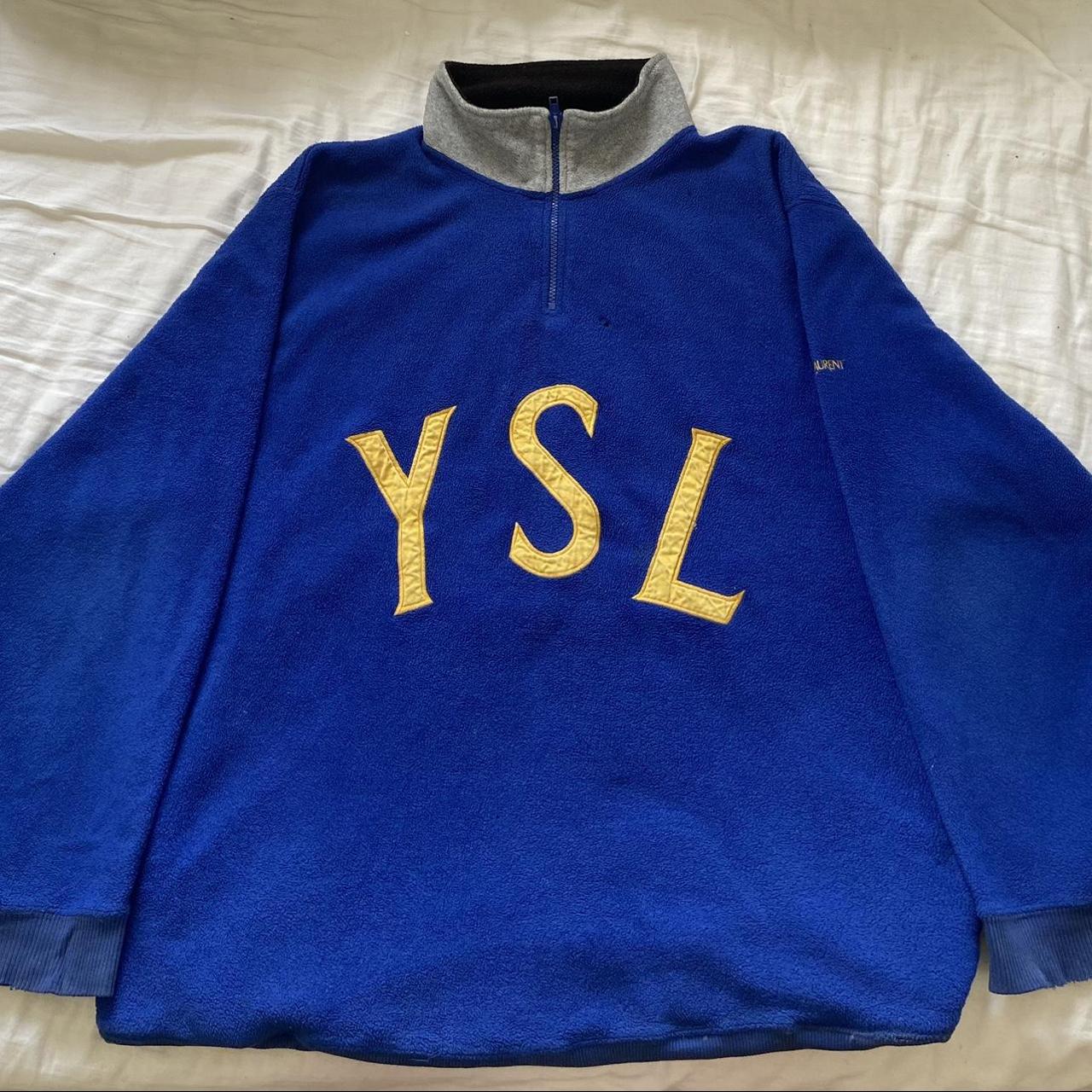 Vintage Yves Saint Laurent quarter zip. Blue with... - Depop