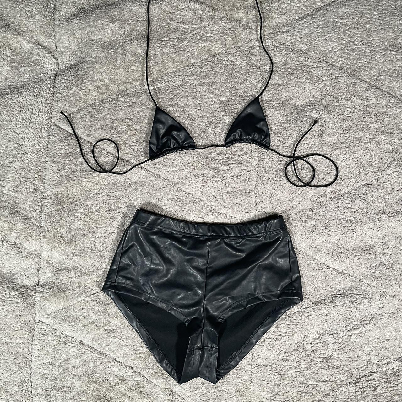 Leather Bra Panty set with Spikes -Lockable - Depop