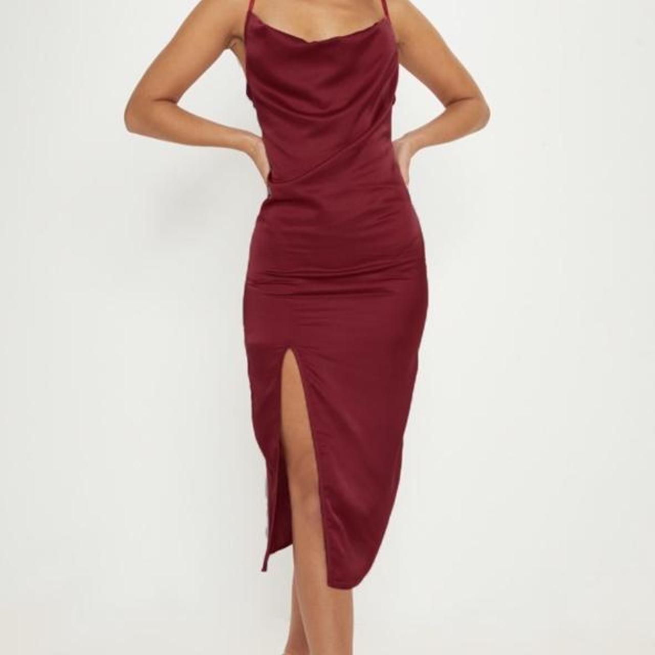 Size 6 Plt Burgundy Satin Midi Dress Only Worn Once Depop 9894