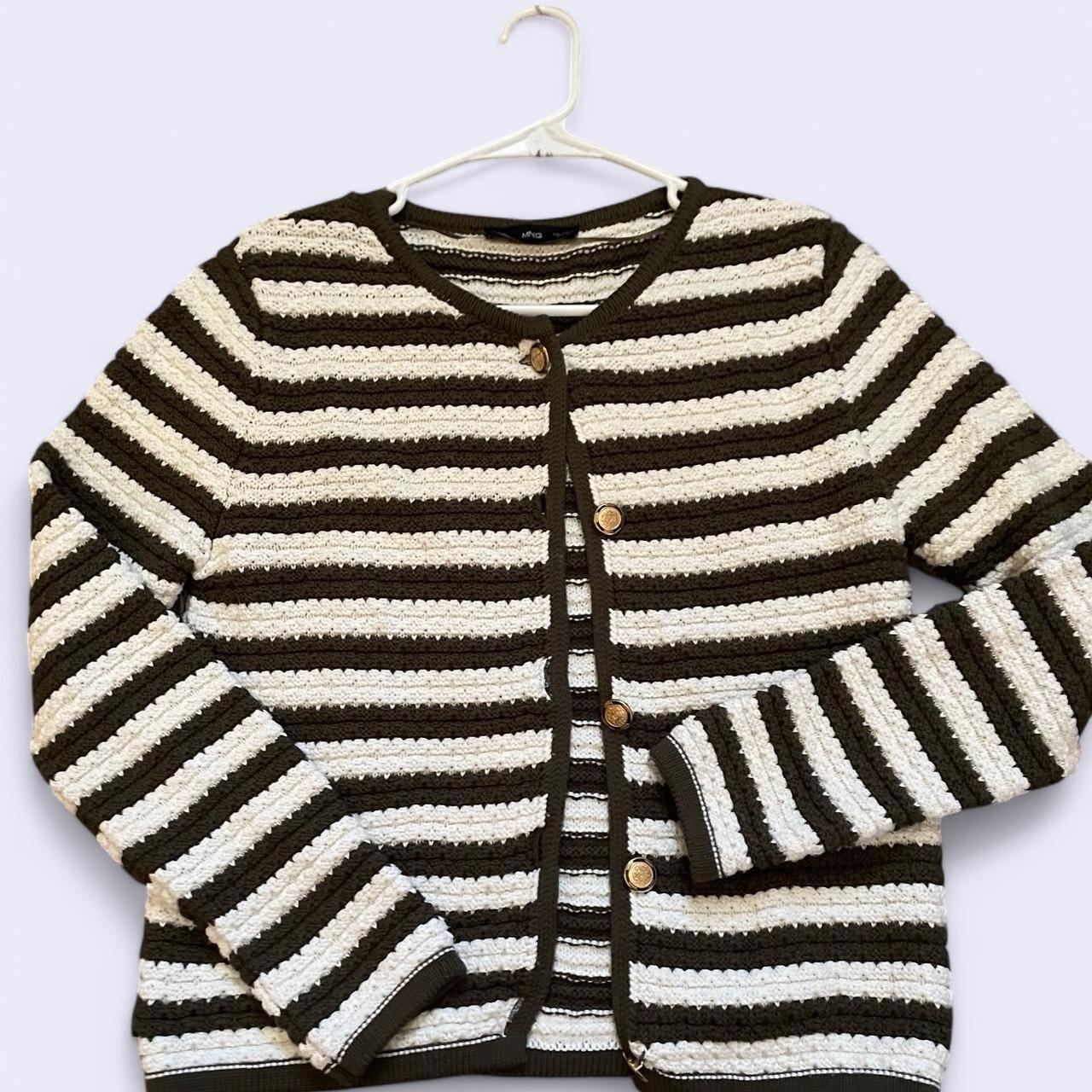 Mango Women's Cardigan - Multi/Green - S – Green and white striped knitted cardigan with …