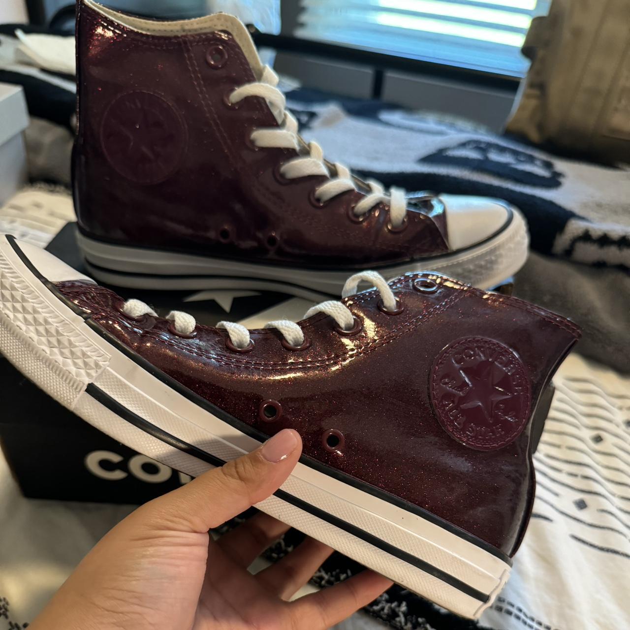 Glitter Burgundy Maroon High Top Converse Women s Depop