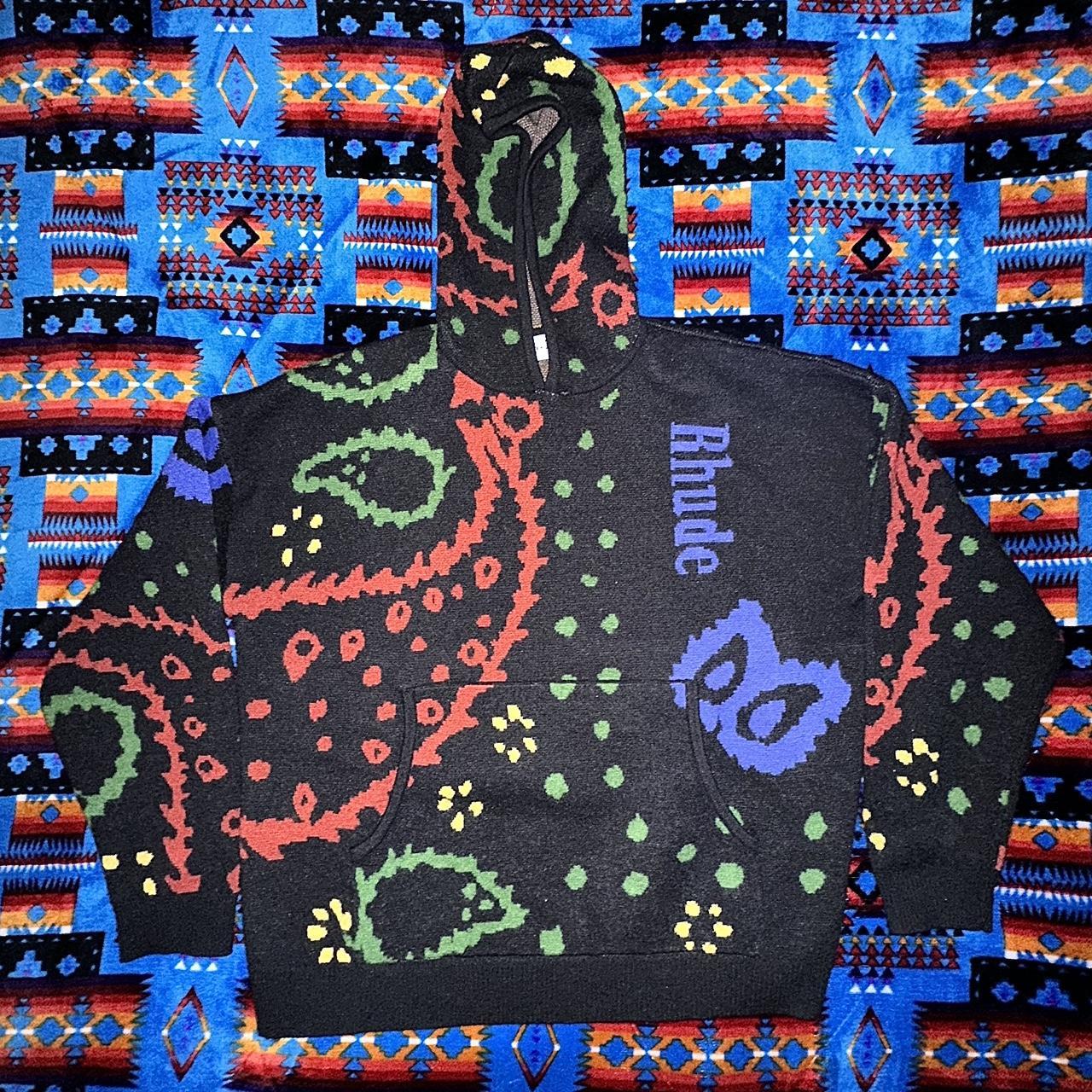 Unisex RHUDE Black Hoodie Multicolor Paisley Knit... - Depop