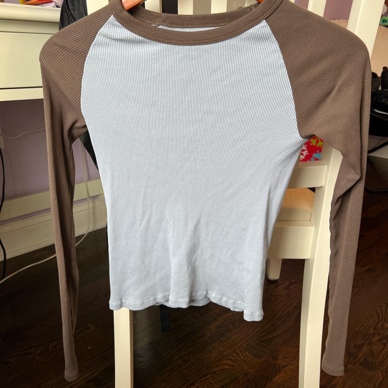 Brandy Melville bella top Light blue with brown... - Depop