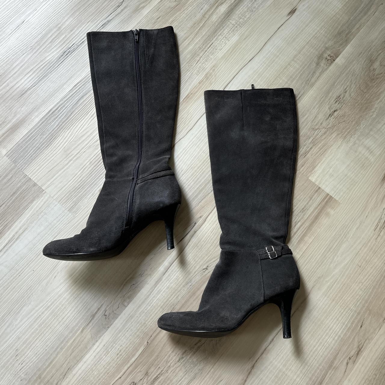 calvin klein knee high kitten heel boots dark