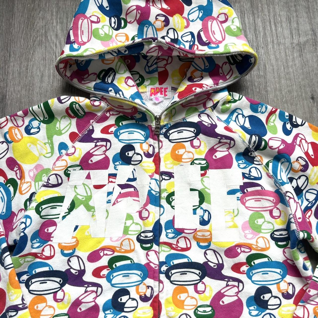 専用　APEALL BABY MILO MULTI ZIP HOODIE SAX Baby Milo Full Zip Hoodie Authentic OG Bape Multi | Depop