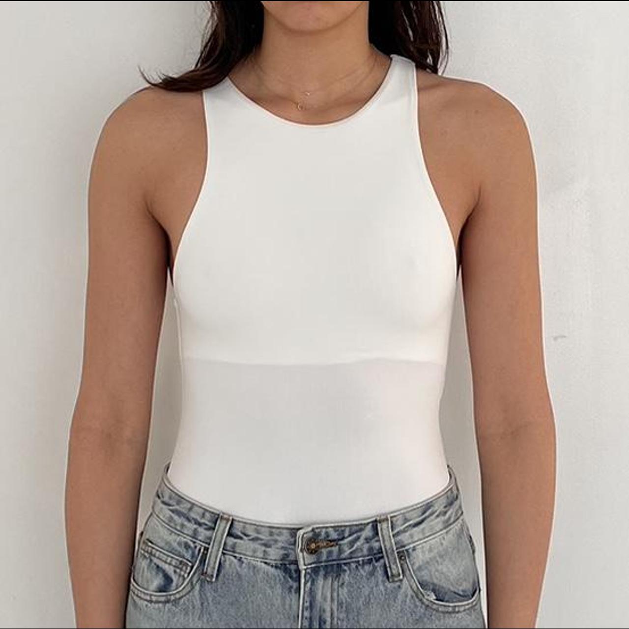 Zara white halterneck bodysuit, snap button closure,... Depop