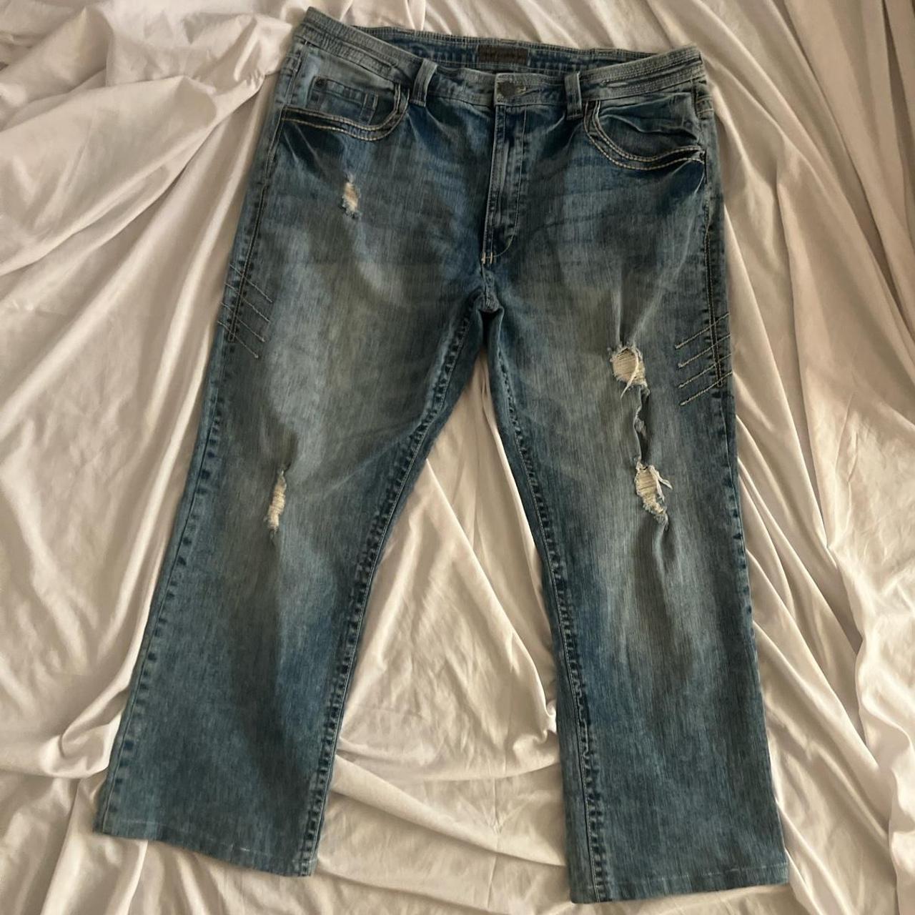 Decree ripped denim with stitching on side great... - Depop